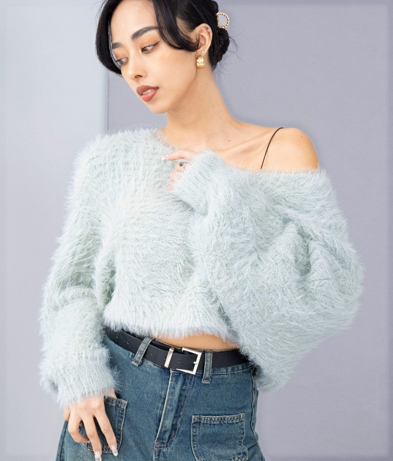 フェザー ショート ニット トップス 493-2571