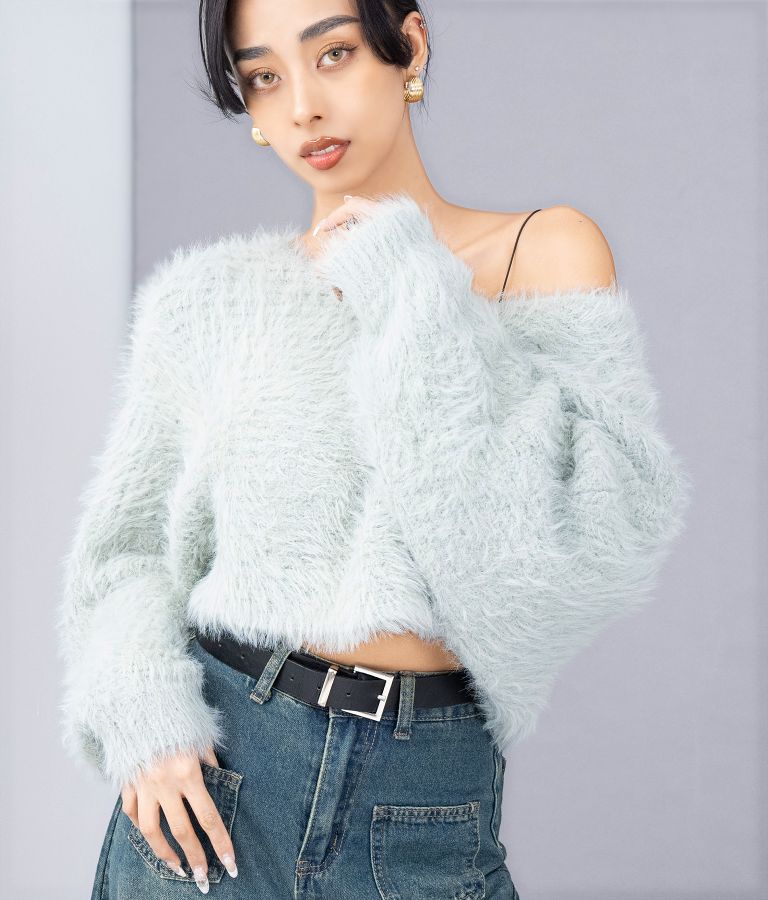フェザー ショート ニット トップス 493-2571