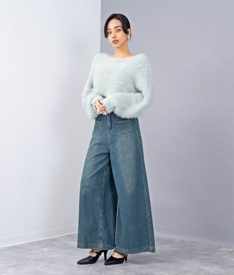 フェザー ショート ニット トップス 493-2571