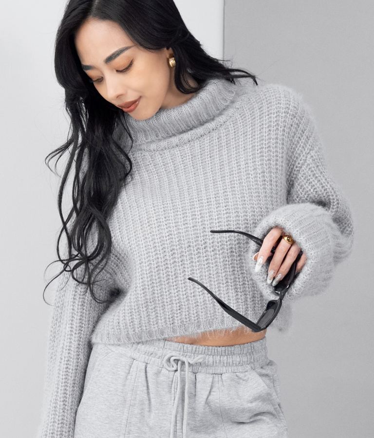 モヘアタッチ オフタートル ニット トップス 493-2590