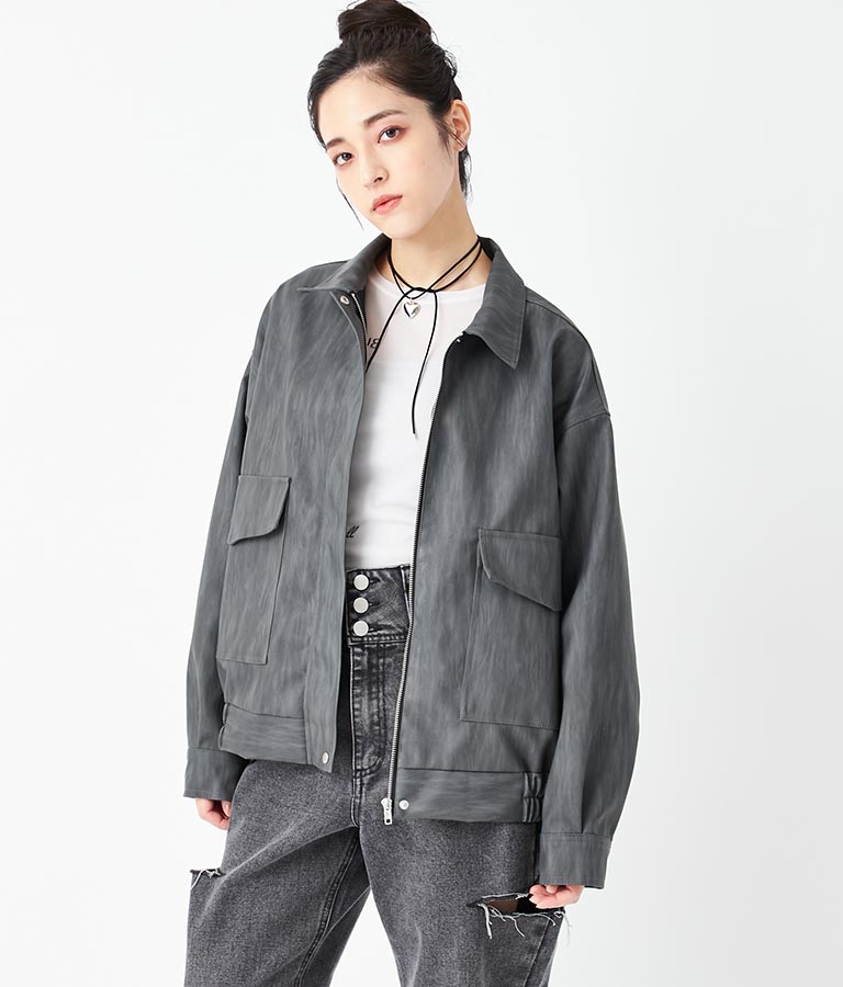 ビンテージ加工 フェイク レザー ブルゾン 795-9155