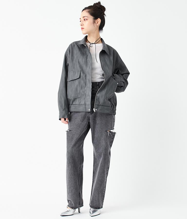 ビンテージ加工 フェイク レザー ブルゾン 795-9155