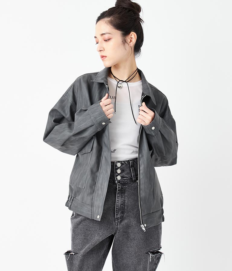ビンテージ加工 フェイク レザー ブルゾン 795-9155