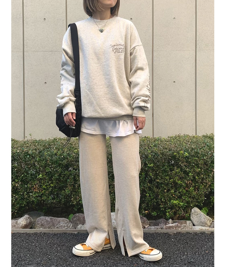 杢ニットソー ユッタリ ストレート リブ パンツ 【セットアップ着用可】 852-5746