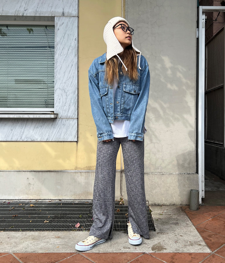 杢ニットソー ユッタリ ストレート リブ パンツ 【セットアップ着用可】 852-5746
