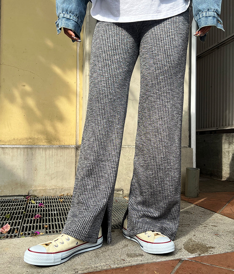 杢ニットソー ユッタリ ストレート リブ パンツ 【セットアップ着用可】 852-5746