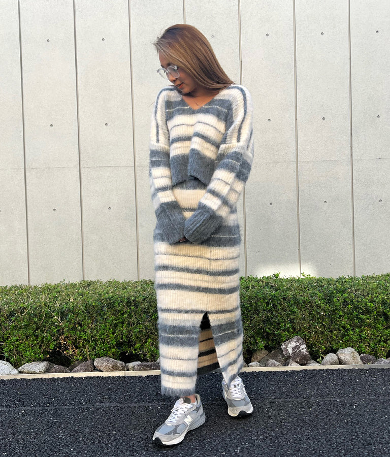 スリット ボーダー 起毛 ニット スカート 851-5757