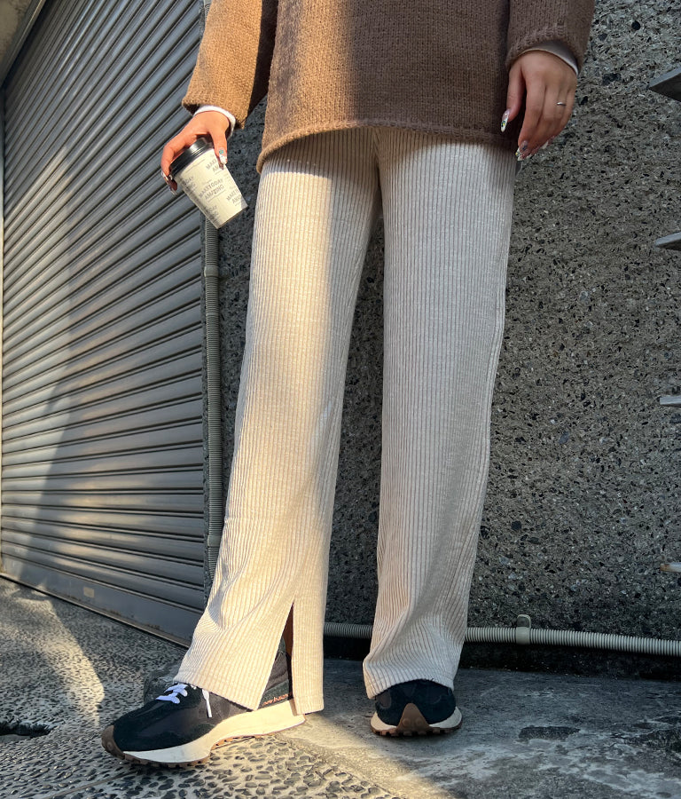 杢ニットソー ユッタリ ストレート リブ パンツ 【セットアップ着用可】 852-5746