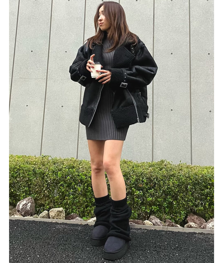 フレアスリーブバックオープンリブニットミニワンピース 157-5437