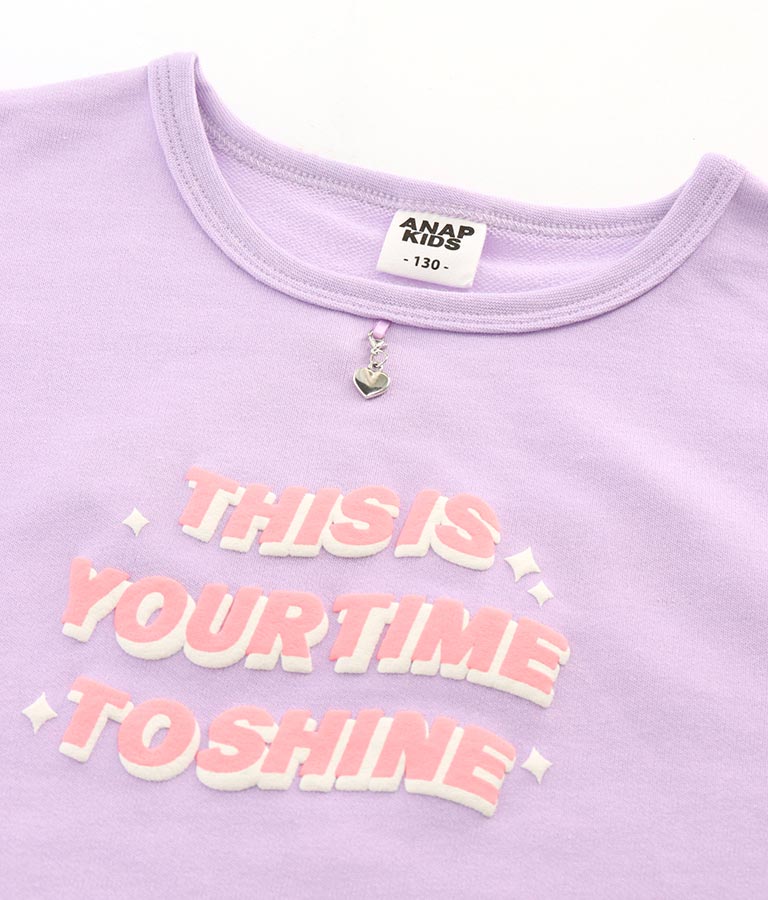 ハートチャーム付き ミニ 裏毛 チュニック Tシャツ