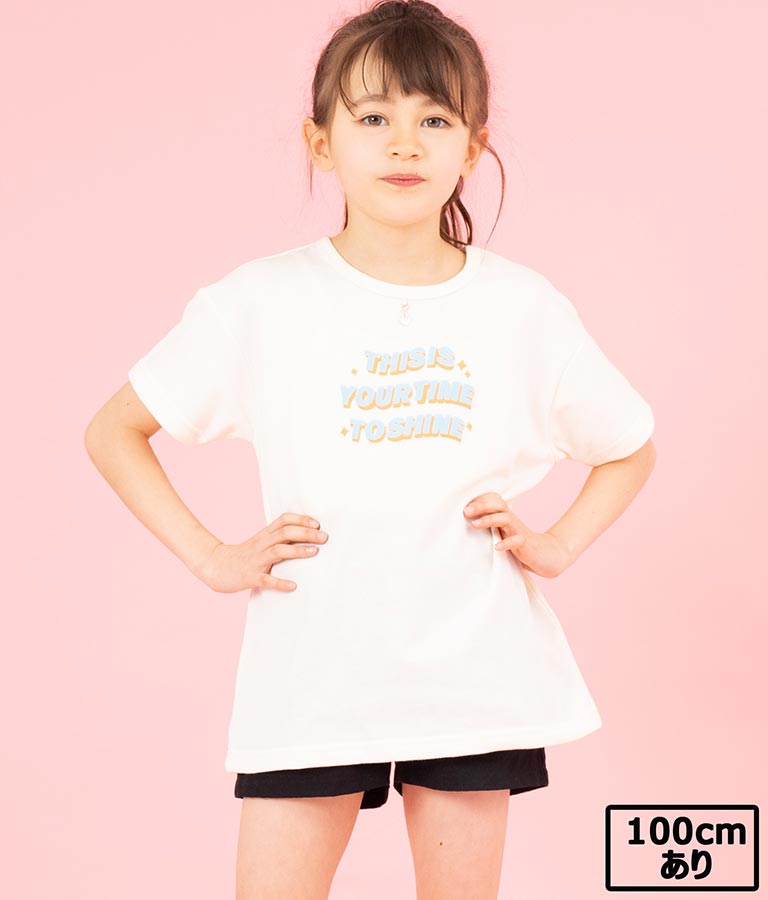 ハートチャーム付き ミニ 裏毛 チュニック Tシャツ 423-3236