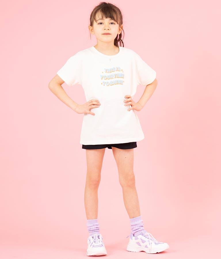 ハートチャーム付き ミニ 裏毛 チュニック Tシャツ 423-3236