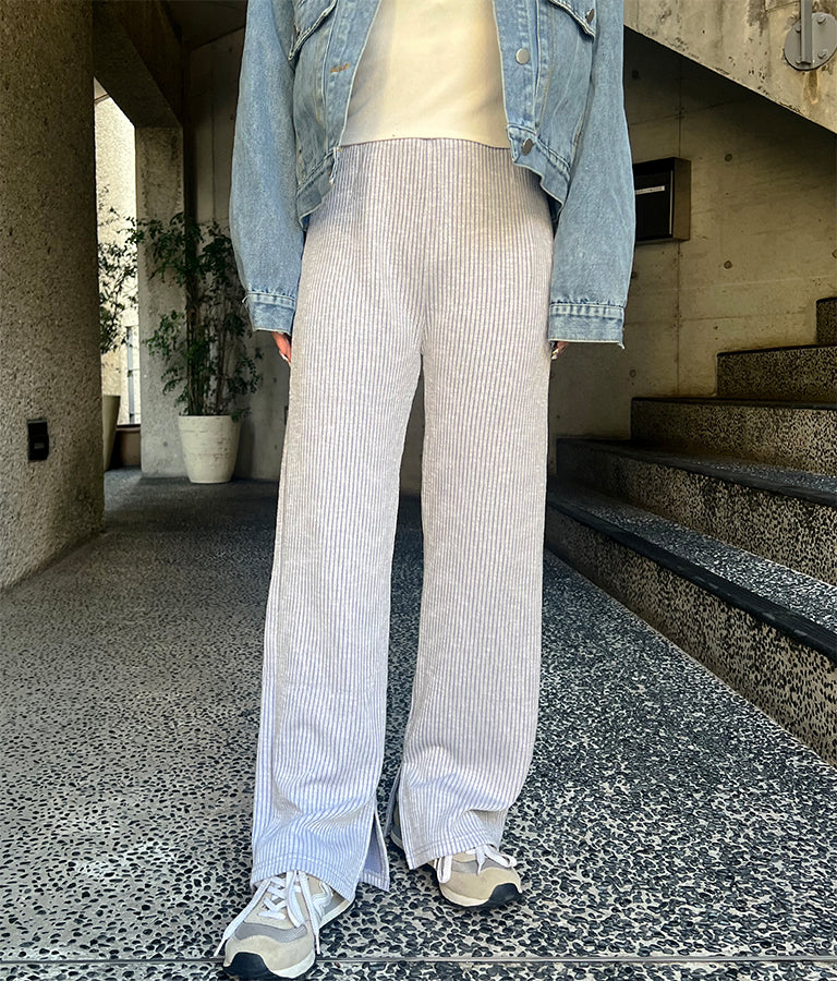 杢ニットソー ユッタリ ストレート リブ パンツ 【セットアップ着用可】 852-5746