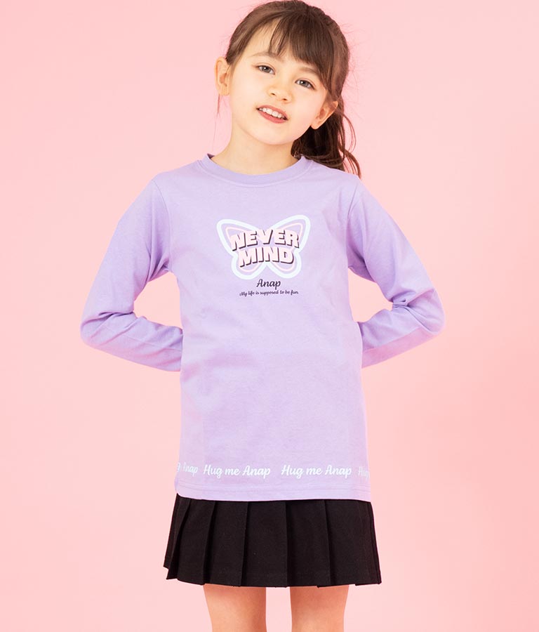 バタフライ プリント チュニック ロンT 長袖 Tシャツ 423-3216