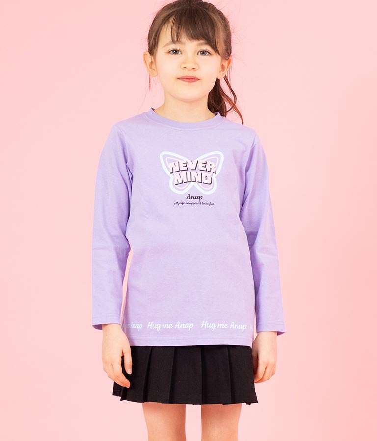 バタフライ プリント チュニック ロンT 長袖 Tシャツ 423-3216