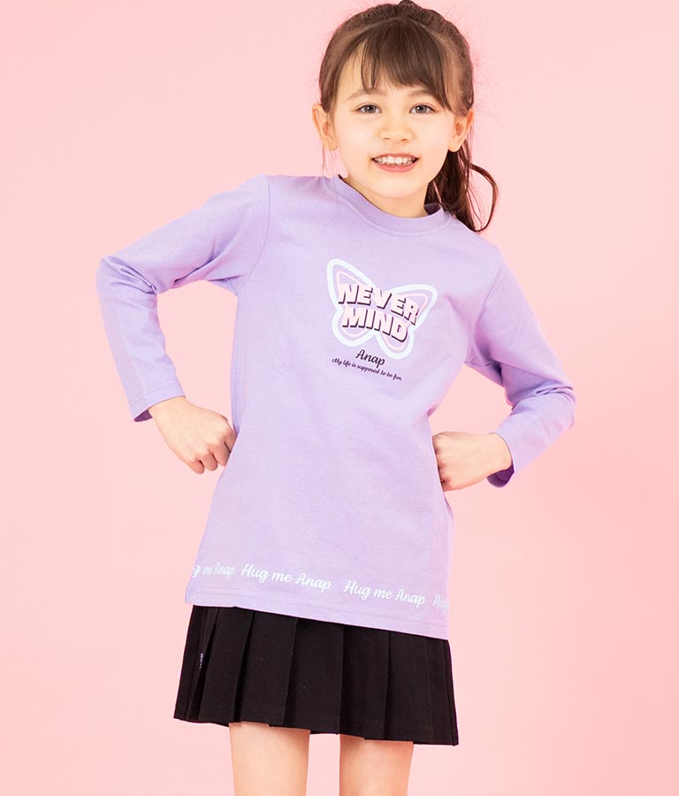 バタフライ プリント チュニック ロンT 長袖 Tシャツ 423-3216