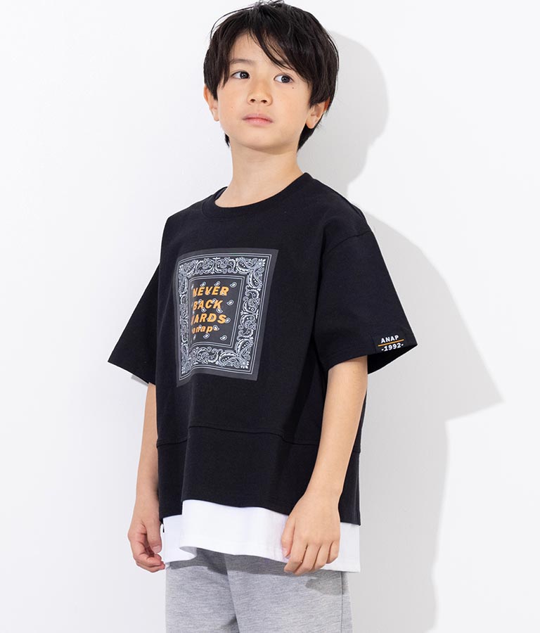バンダナプリント レイヤード風 Tシャツ 423-3233