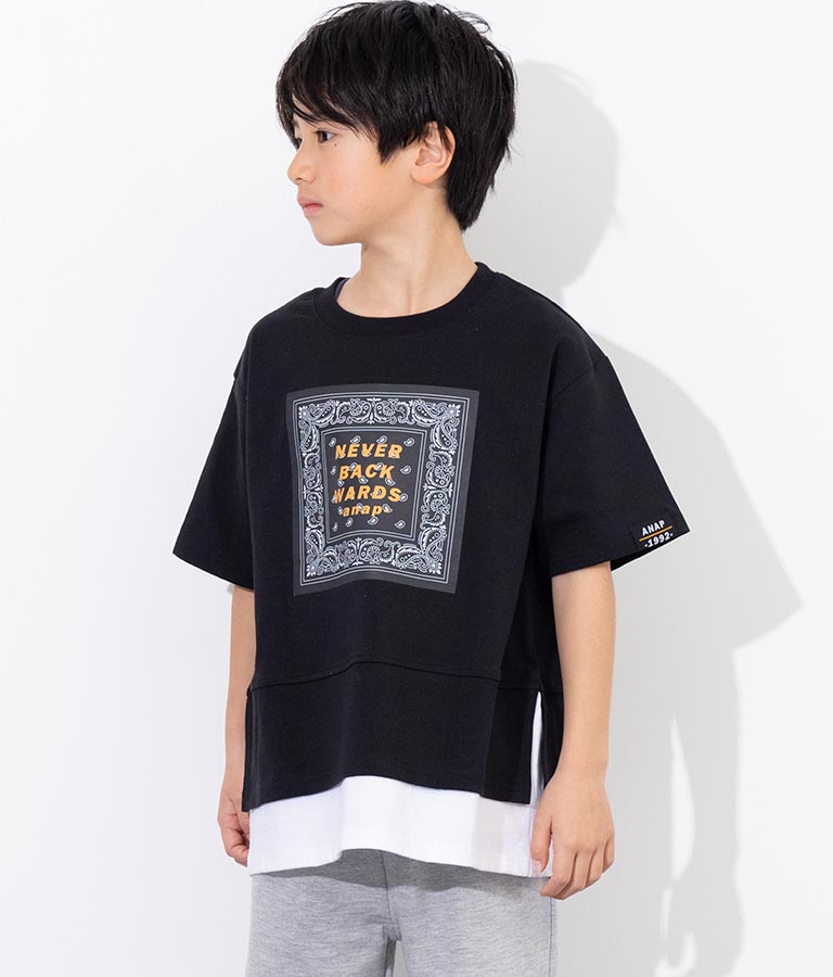 バンダナプリント レイヤード風 Tシャツ 423-3233