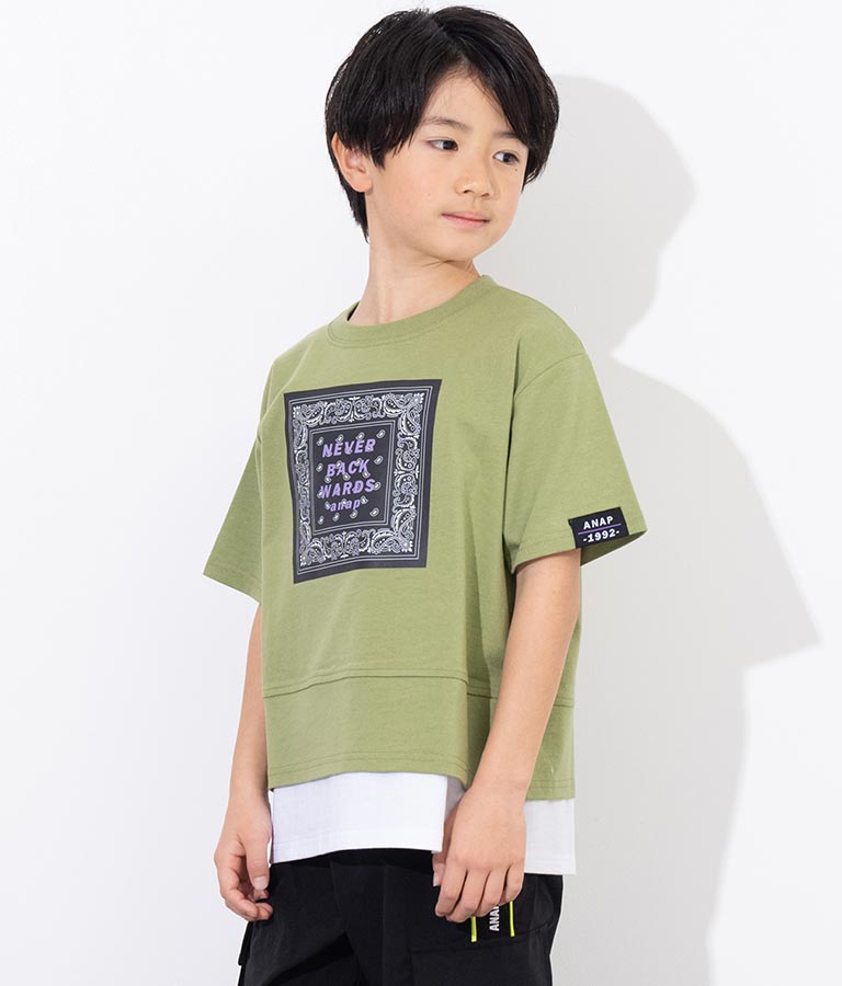 バンダナプリント レイヤード風 Tシャツ 423-3233