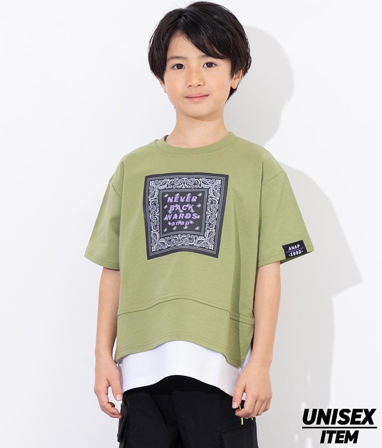 バンダナプリント レイヤード風 Tシャツ 423-3233