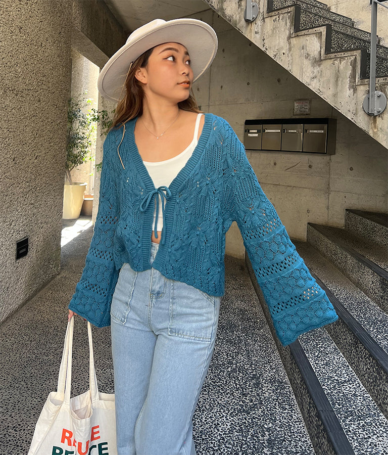 フラワー×シェルクロシェニットカーディガン 854-5733