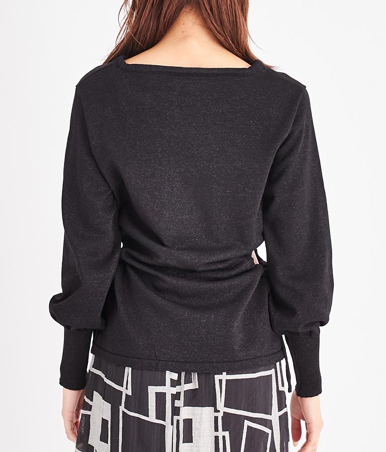 ウエスト 開き ラメ ニットソー クルーネック トップス 長袖 493-2627