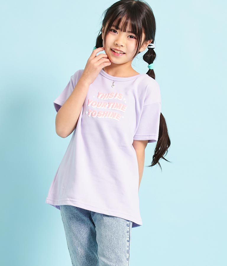 ハートチャーム付き ミニ 裏毛 チュニック Tシャツ 423-3236