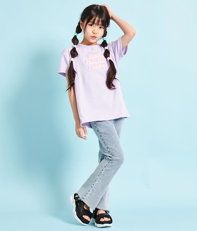 ハートチャーム付き ミニ 裏毛 チュニック Tシャツ 423-3236