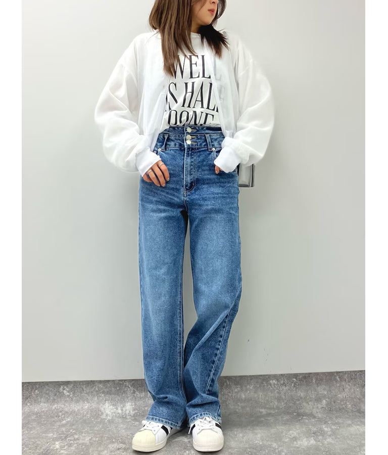 3つボタン ストレッチ ストレート デニム パンツ 792-9117