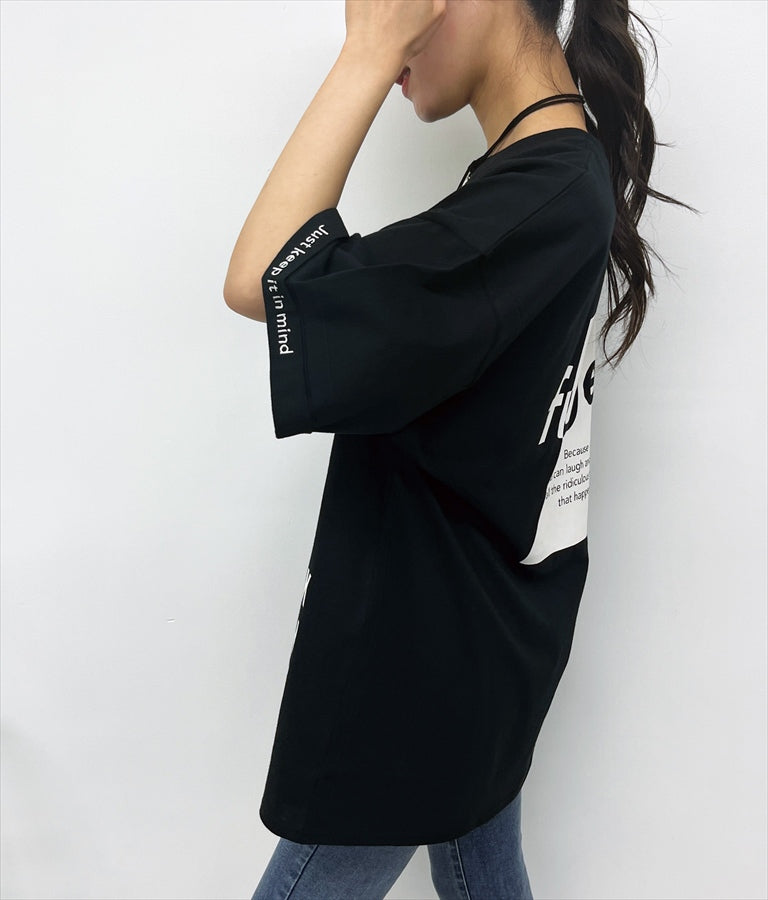 袖ロールアップ プリント ビッグ Tシャツ 【親子お揃い】 793-9123
