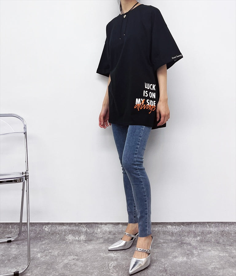 袖ロールアップ プリント ビッグ Tシャツ 【親子お揃い】 793-9123
