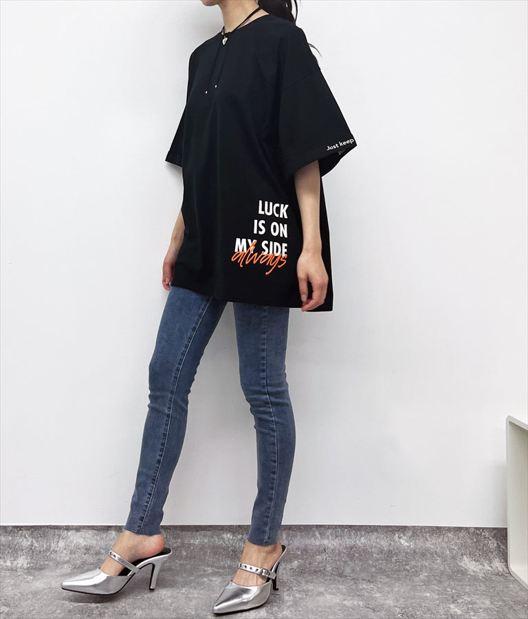 袖ロールアップ プリント ビッグ Tシャツ 【親子お揃い】 793-9123