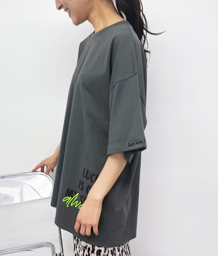 袖ロールアップ プリント ビッグ Tシャツ 【親子お揃い】 793-9123