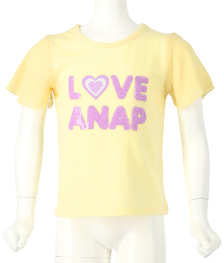 シフォン袖 スパンコール ロゴ Tシャツ 423-3257