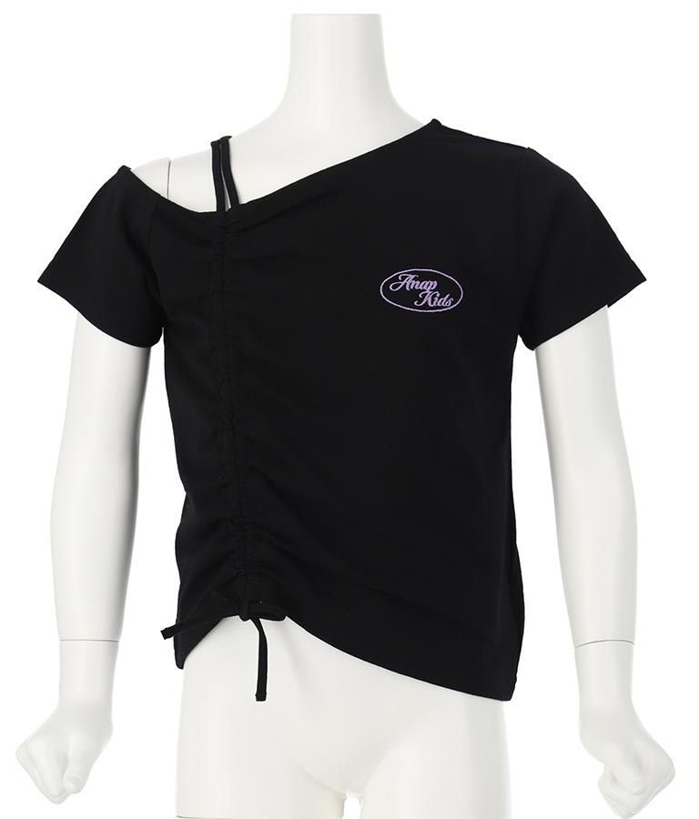 アシンメトリー オフショルダー シャーリング Tシャツ 423-3254