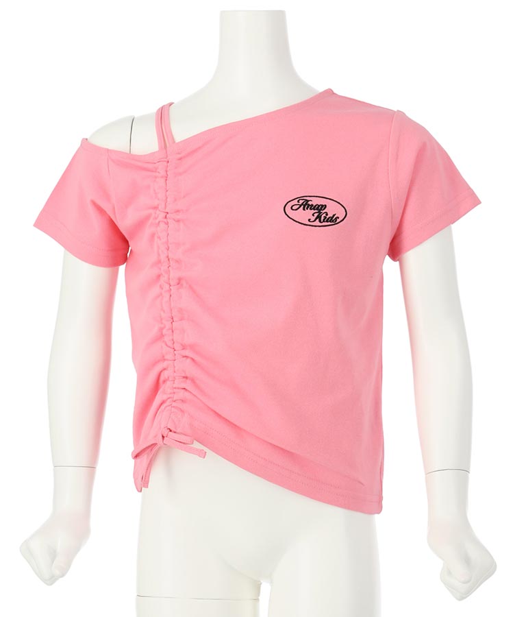 アシンメトリー オフショルダー シャーリング Tシャツ 423-3254