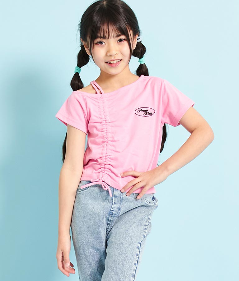 アシンメトリー オフショルダー シャーリング Tシャツ 423-3254