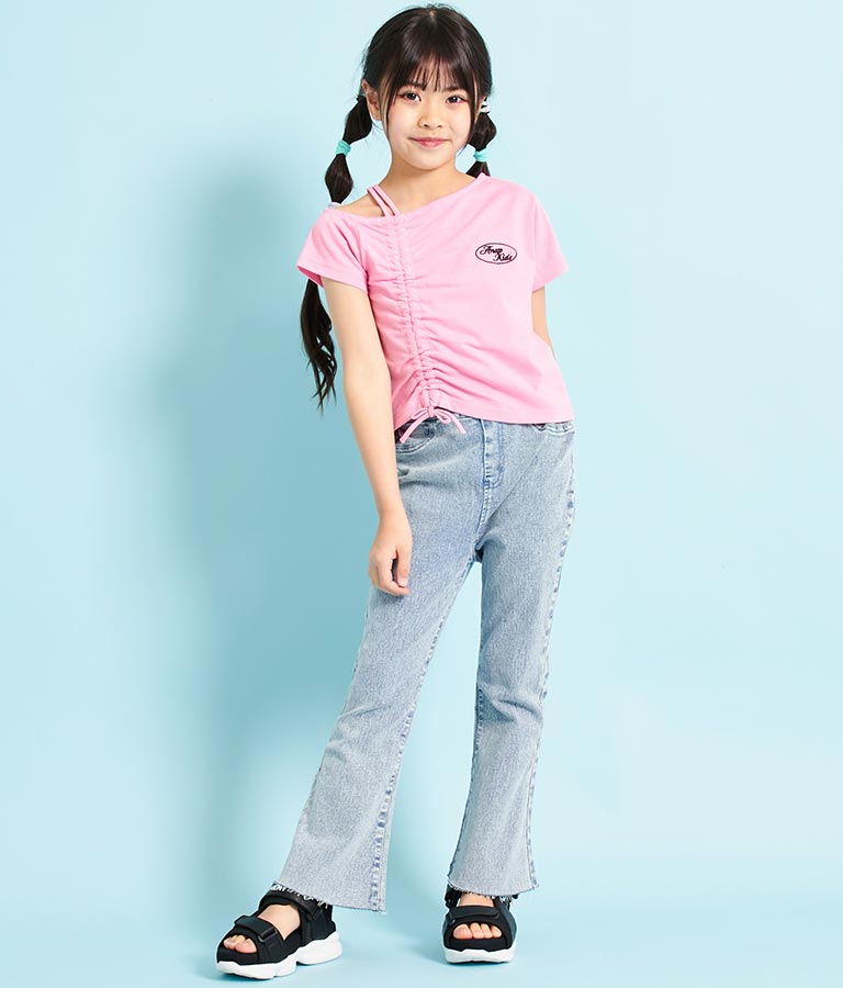 アシンメトリー オフショルダー シャーリング Tシャツ 423-3254