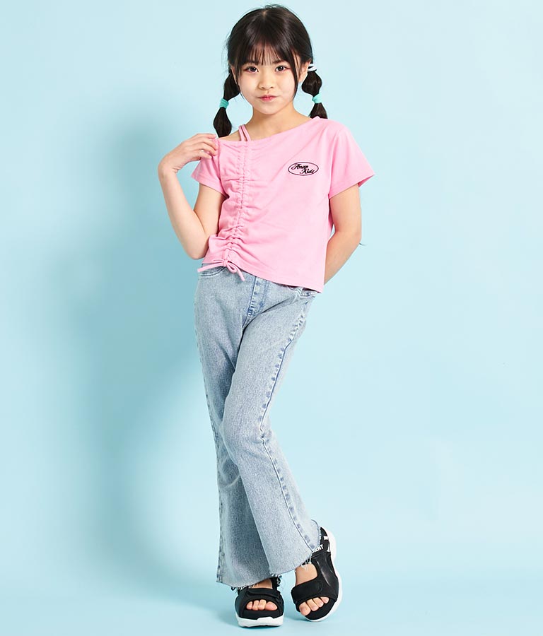 アシンメトリー オフショルダー シャーリング Tシャツ 423-3254