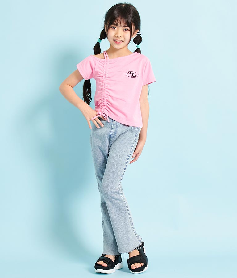アシンメトリー オフショルダー シャーリング Tシャツ 423-3254