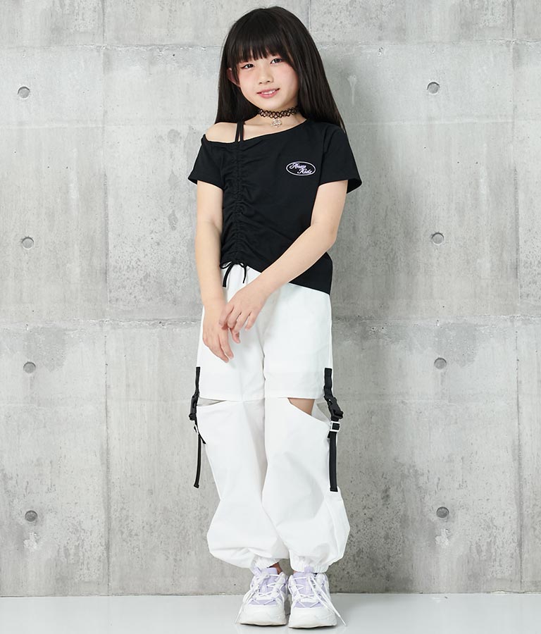 アシンメトリー オフショルダー シャーリング Tシャツ 423-3254