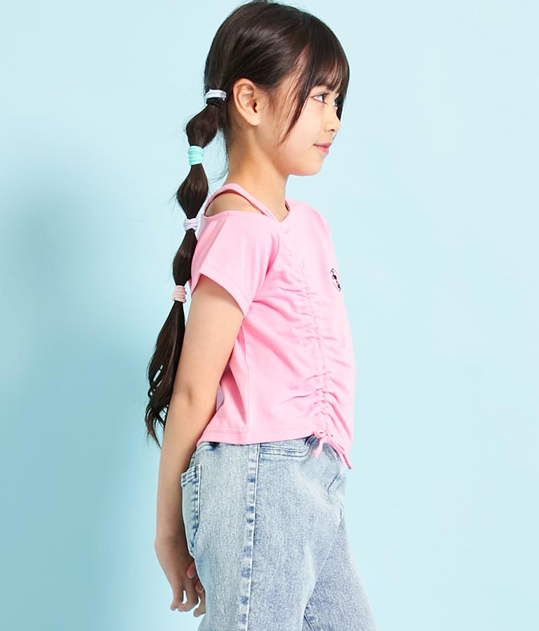 アシンメトリー オフショルダー シャーリング Tシャツ 423-3254