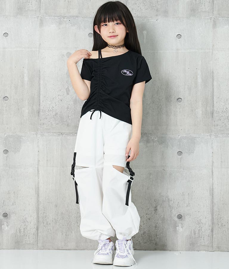 アシンメトリー オフショルダー シャーリング Tシャツ 423-3254