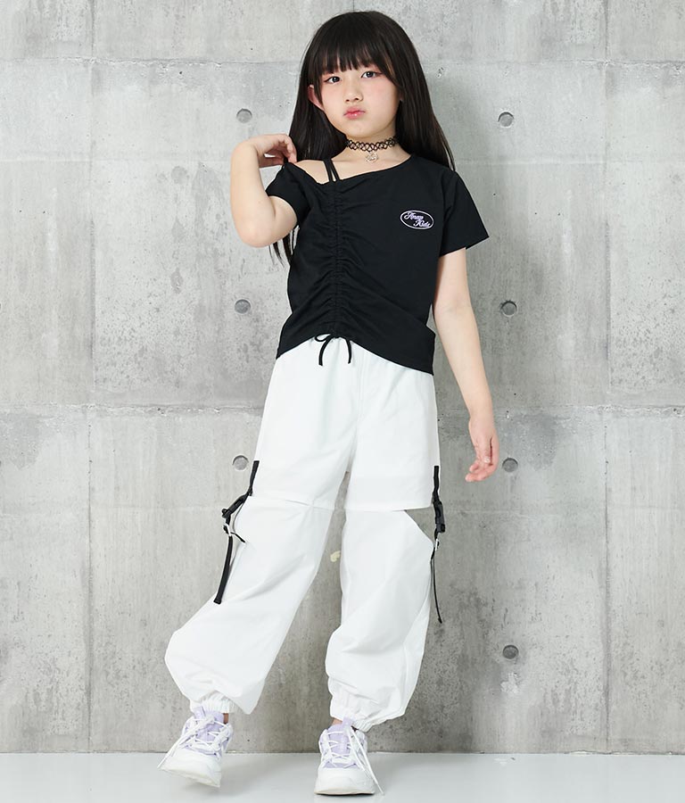 アシンメトリー オフショルダー シャーリング Tシャツ 423-3254