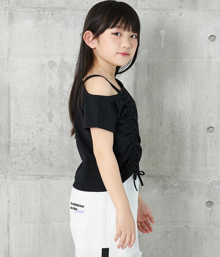 アシンメトリー オフショルダー シャーリング Tシャツ 423-3254