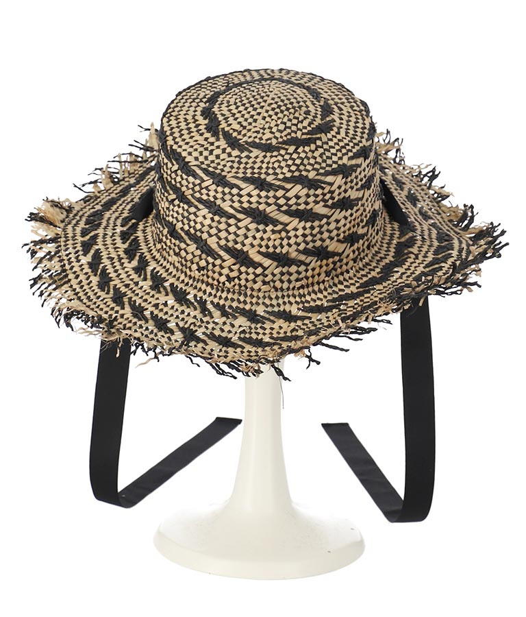 ミックスカラー フリンジ リボン付き ペーパー ハット 帽子 369-9327