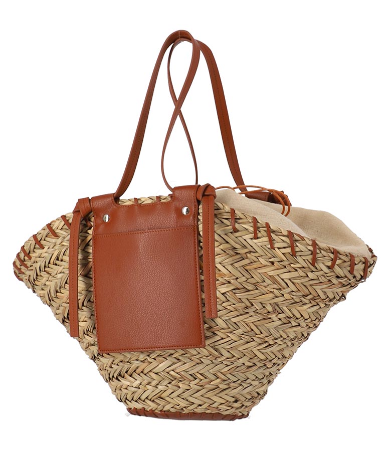 レザータッチ ポケット ハンドル カゴ バッグ 369-9436