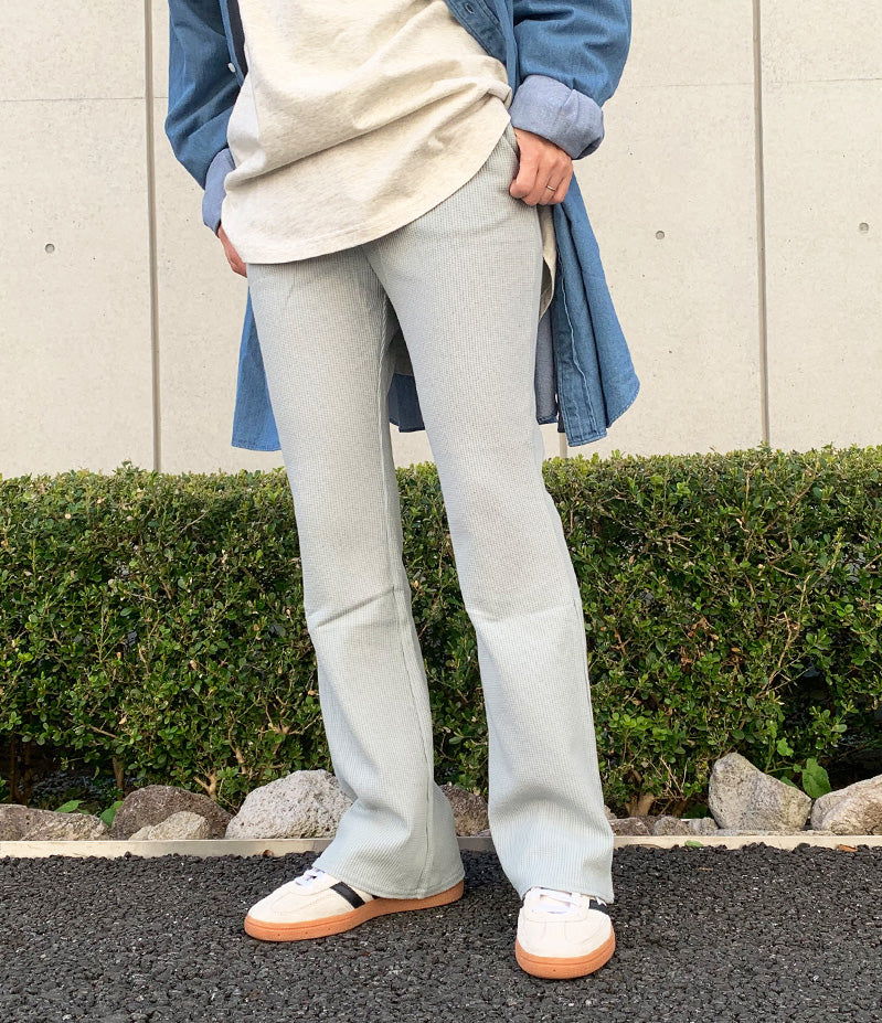 ウエスト ギャザー ワッフル フレア パンツ【セットアップ着用可】 852-5573