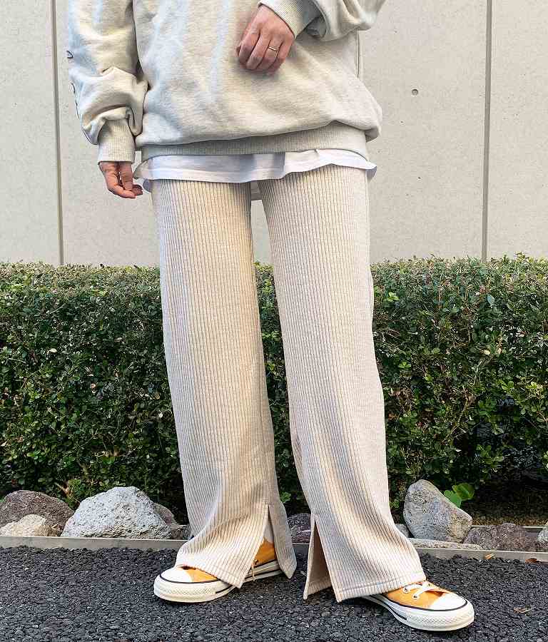 杢ニットソー ユッタリ ストレート リブ パンツ 【セットアップ着用可】 852-5746