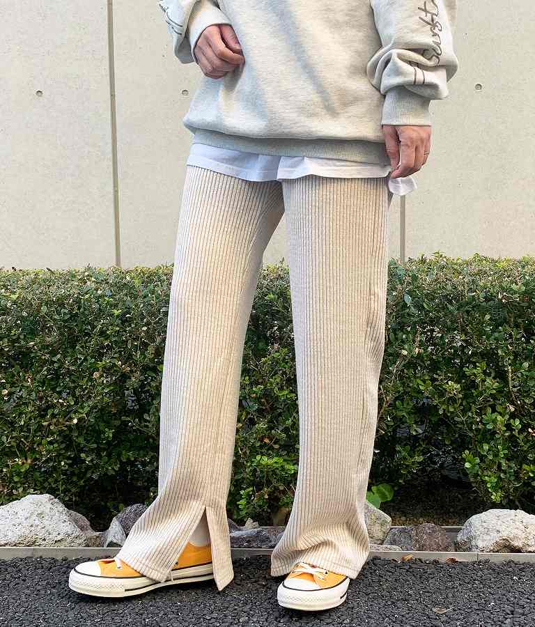 杢ニットソー ユッタリ ストレート リブ パンツ 【セットアップ着用可】 852-5746